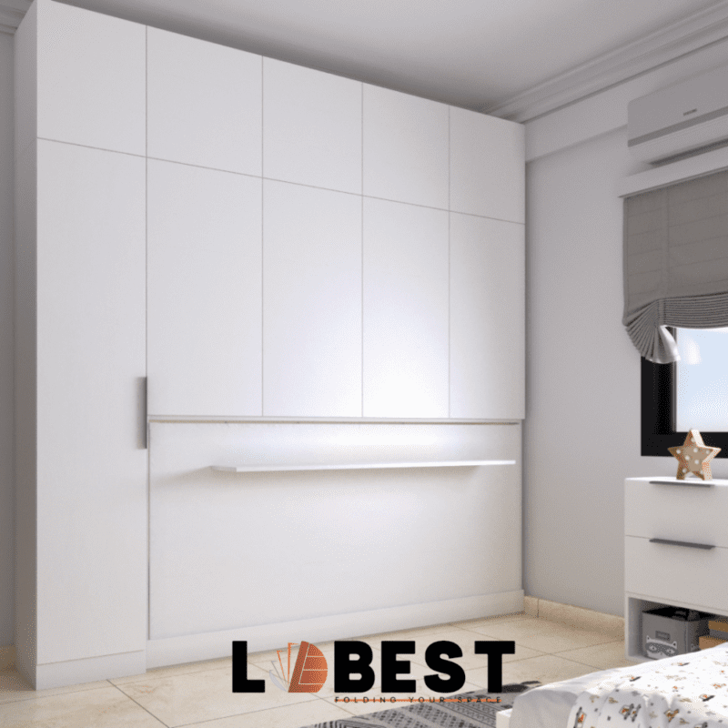 Horizontal wall bed with cabinet